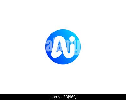 AI logo, smart assistant symbol, chatbot icon. Modern blue tech identity, digital neural interface, innovation app branding. Friendly rounded style Stock Vector