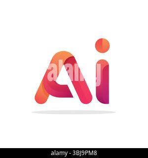 Modern AI logo in gradient. Bold, rounded letters with smooth curves and shadow. Futuristic, tech design on a white background. Stock Vector