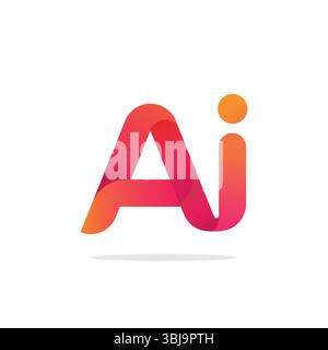 Modern AI logo in gradient. Bold, rounded letters with smooth curves and shadow. Futuristic, tech design on a white background. Stock Vector