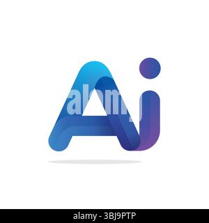 Modern AI logo in gradient. Bold, rounded letters with smooth curves and shadow. Futuristic, tech design on a white background. Stock Vector
