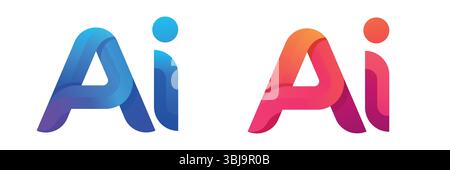 Modern AI logo in gradient. Bold, rounded letters with smooth curves and shadow. Futuristic, tech design on a white background. Stock Vector