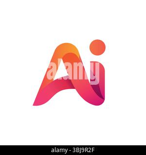 Modern AI logo in gradient. Bold, rounded letters with smooth curves and shadow. Futuristic, tech design on a white background. Stock Vector