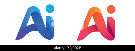 Modern AI logo in gradient. Bold, rounded letters with smooth curves and shadow. Futuristic, tech design on a white background. Stock Vector