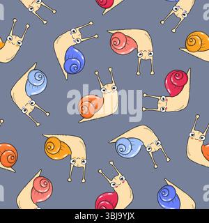 Cute snails pattern. Vector seamless colorful background Stock Vector