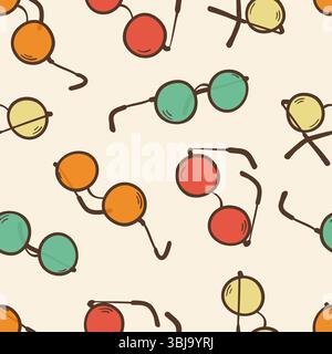 Cartoon sunglasses seamless pattern. Doodle eyewear symbol vector illustration Stock Vector