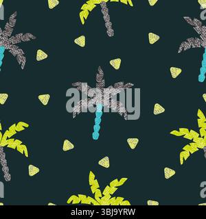 Seamless cartoon palm trees pattern. Vector summer print Stock Vector