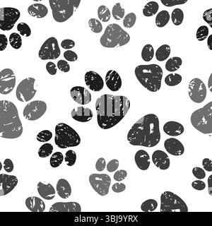 Paws print seamless pattern. Vector background with black cats paws Stock Vector
