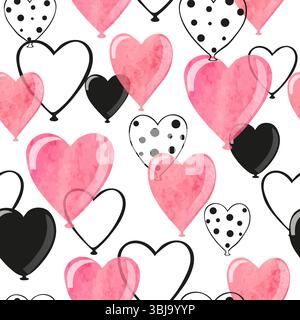 Heart balloons seamless pattern. Valentines day romantic vector background Stock Vector