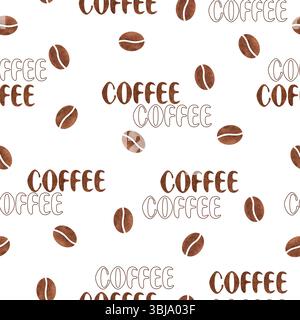 Coffee beans seamless pattern. Vector watercolor coffee illustration Stock Vector