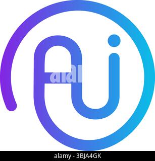 Round AI logo, assistant chatbot icon, gradient monogram in outline. Modern digital symbol for smart automation, SaaS, software app, virtual tech Stock Vector