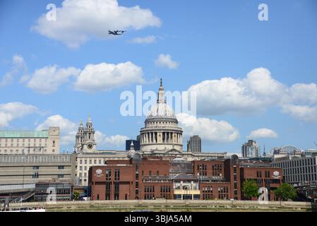 An A400 plane taking part in the Trooping the Colour Flypast 2025, flying over St Paul's Cathedral, London Stock Photo