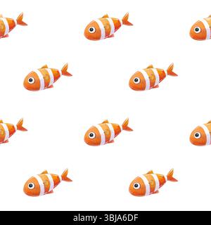 Seamless pattern. Watercolor set of cute cartoon blue whales isolated on white background. Hand-painted marine animals Stock Photo