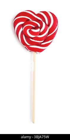 Heart lollipops candy on a stick isolated on white. Clipping path included Stock Photo