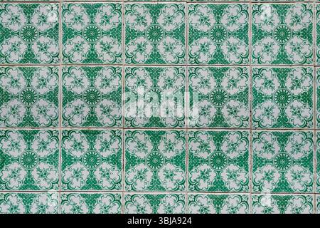 Traditional Decorative Green and White Ceramic Tiles Pattern Stock Photo