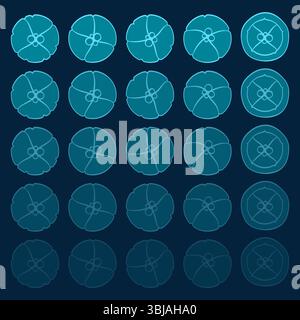 Set of abstract illustrations with jellyfish. Isolated vector objects on blue background. Stock Vector