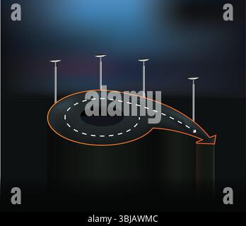 Creative image of a comma shaped like a winding road, symbolizing direction, pause, and journey in a visually artistic concept. Stock Vector