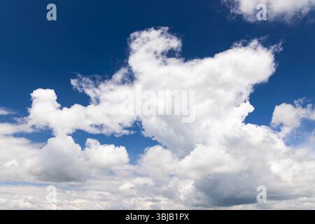 Beautiful white cumulus clouds floating against a deep blue sky over Loveckovice in the Ustecky region of Czechia Stock Photo