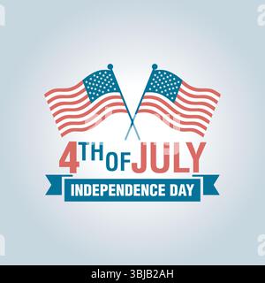 4th of July Logo Vector – Crossed Waving American Flags with Independence Day Banner Design Stock Vector