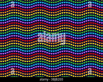 Wavy Rainbow Heart Mosaic, seamless vector pattern with colorful hearts ...