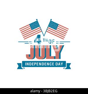 4th of July Logo Vector – Crossed Waving American Flags with Independence Day Banner Design Stock Vector