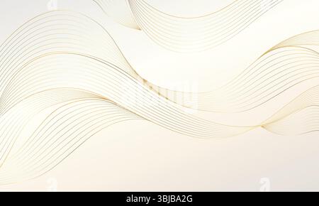 Vector gold on white line wave abstract pattern, elegant luxury design background, flow curve dynamic banner Stock Vector