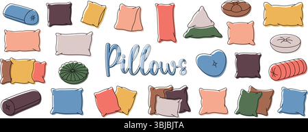Comfortable pillows set. Orthopedic pillows for sleeping. Stock Vector