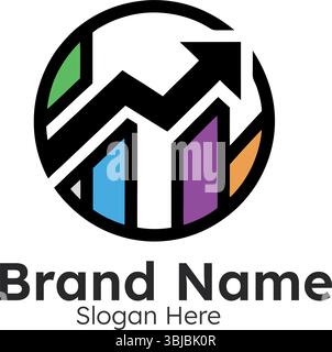 Growth Chart Logo Colorful Bars Upward Arrow in Circular Frame for Business Financial Success Investment Market and Stock Vector