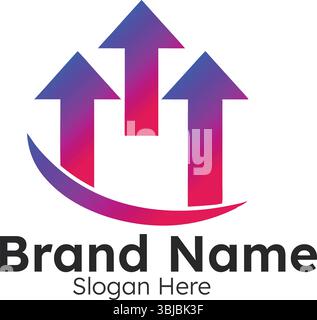 Three Arrows Upward in Gradient Purple and Pink with Company Name Logo Modern Design Business Marketing Financial Stock Vector