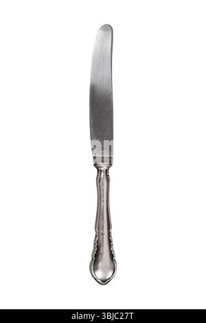 Old antique silver knife isolated on white Stock Photo