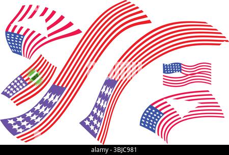 Flowing wavy American flag abstract pattern background perfect patriotic celebration Independence Day decoration graphic Stock Vector