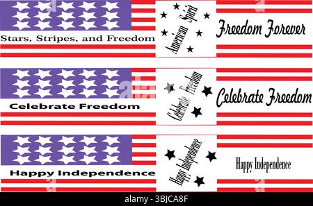 Stylized stars stripes and freedom themed collage with American flag motifs vintage retro holiday patriotic design layout Stock Vector