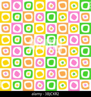 Colorful floral bricks seamless pattern Stock Vector