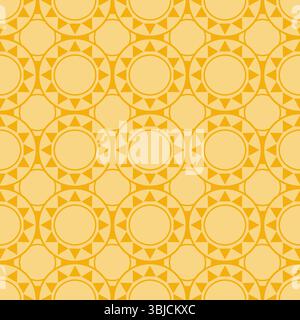 Yellow sun seamless pattern in light and dark yellow Stock Vector