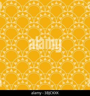 Yellow sun overlapping seamless pattern in light and dark yellow Stock Vector