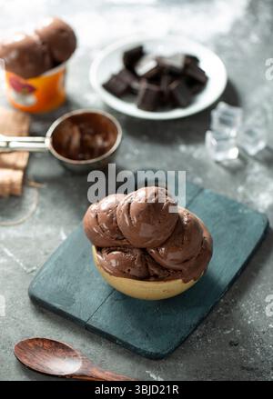 Chocolate milk ice cream in summer. Stock Photo
