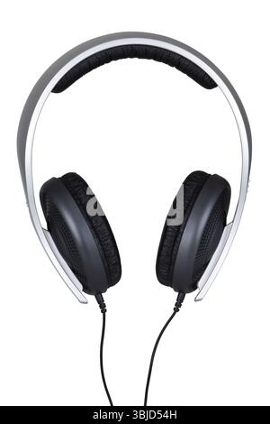 Professional silver headphones isolated with clipping path on white background Stock Photo