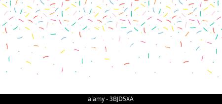 Small Dash Pattern. Colorful falling decorative sprinkles. Seamless pattern on white chocolate background. Donut glaze background. Simple Vector Stock Vector