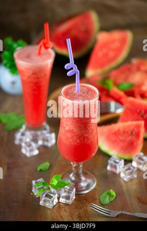 Fresh iced watermelon juice. Stock Photo