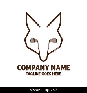 Simple Minimalist Wolf Fox Coyote Head Face with Golf Stick Logo Design Vector Stock Vector