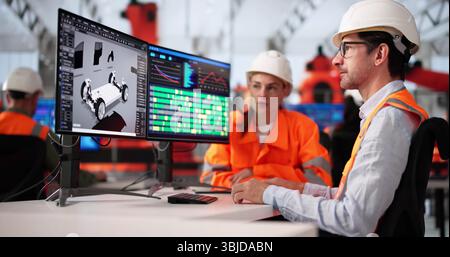 Diverse Group Of Engineers Developing Electric Car Model On Computer. Stock Photo