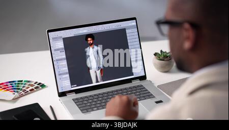 Creative American Man Developing 3D Characters For Video Game Stock Photo