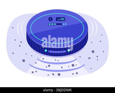Robot Vacuum Cleaner Detects Dust and Dirt on Floor by Sensors for Robotic Technology Concept Illustration Stock Vector