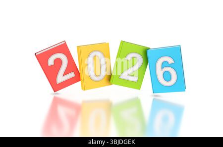 New Year 2026 Creative Design Concept with books - 3D Rendered Image Stock Photo