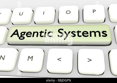 3D illustration of the script "Agentic Systems" on a light green button. Stock Photo