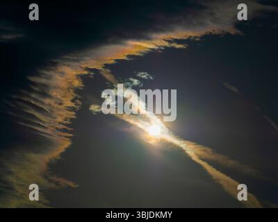 Striking morning cloudscape over Radley Village. Why don't people look at the skies more often? Every sky vista is unique, and will only happen once, Stock Photo