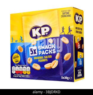 KP Snack Packs original salted flavour roasted peanuts in a pack containing five 30g packs Stock Photo