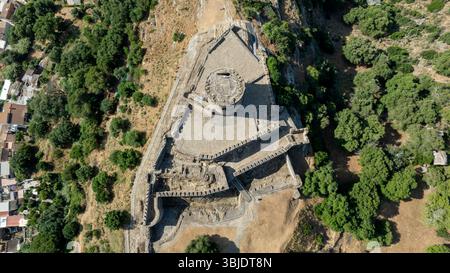 views of the castle of Jimena de la Frontera in the natural park of Los Alcornocales in the province of Cadiz, Spain. Stock Photo