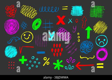 Set of Bright Abstract Pencil Scribbles  Stock Vector