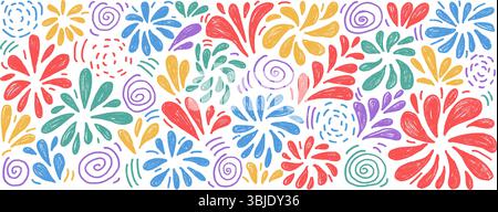 Fireworks set. Festive fireworks crayon on a white background. Red, blue and purple children's doodles. Splashes and circular flashes. Hand drawn vect Stock Vector