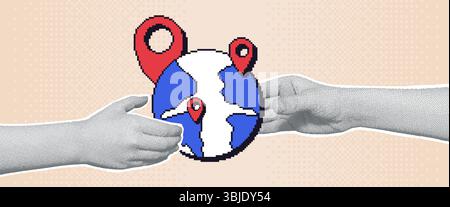 Planet Earth with location pin halftone collage vector illustration ...